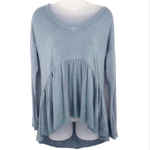 American Eagle Blueish Green Flowy Ruffled Long Sleeve Tee - Picture 1 of 6